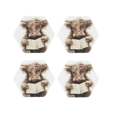 

Fuzoiu Relaxed Cute Cow Reading Print Leather Coasters Set Drink Coasters Set of 4 for Tabletop Protection Durable PVC Coasters Home Décor and Housewarming Gift-Hexagon