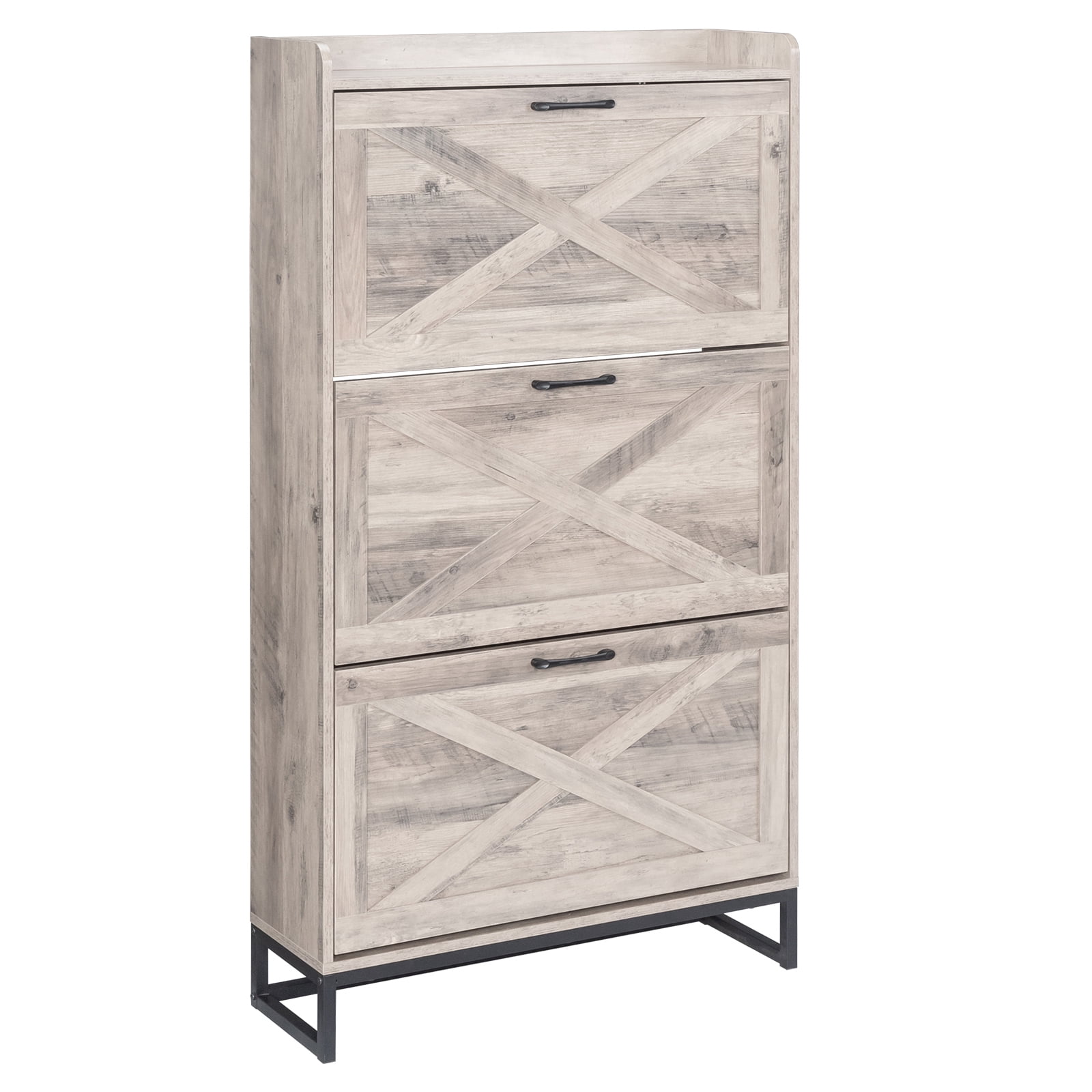 Barn Door Three-Drawer Cabinet With Top Panel, Shoe Cabinet Particleboard, 80*24*145cm