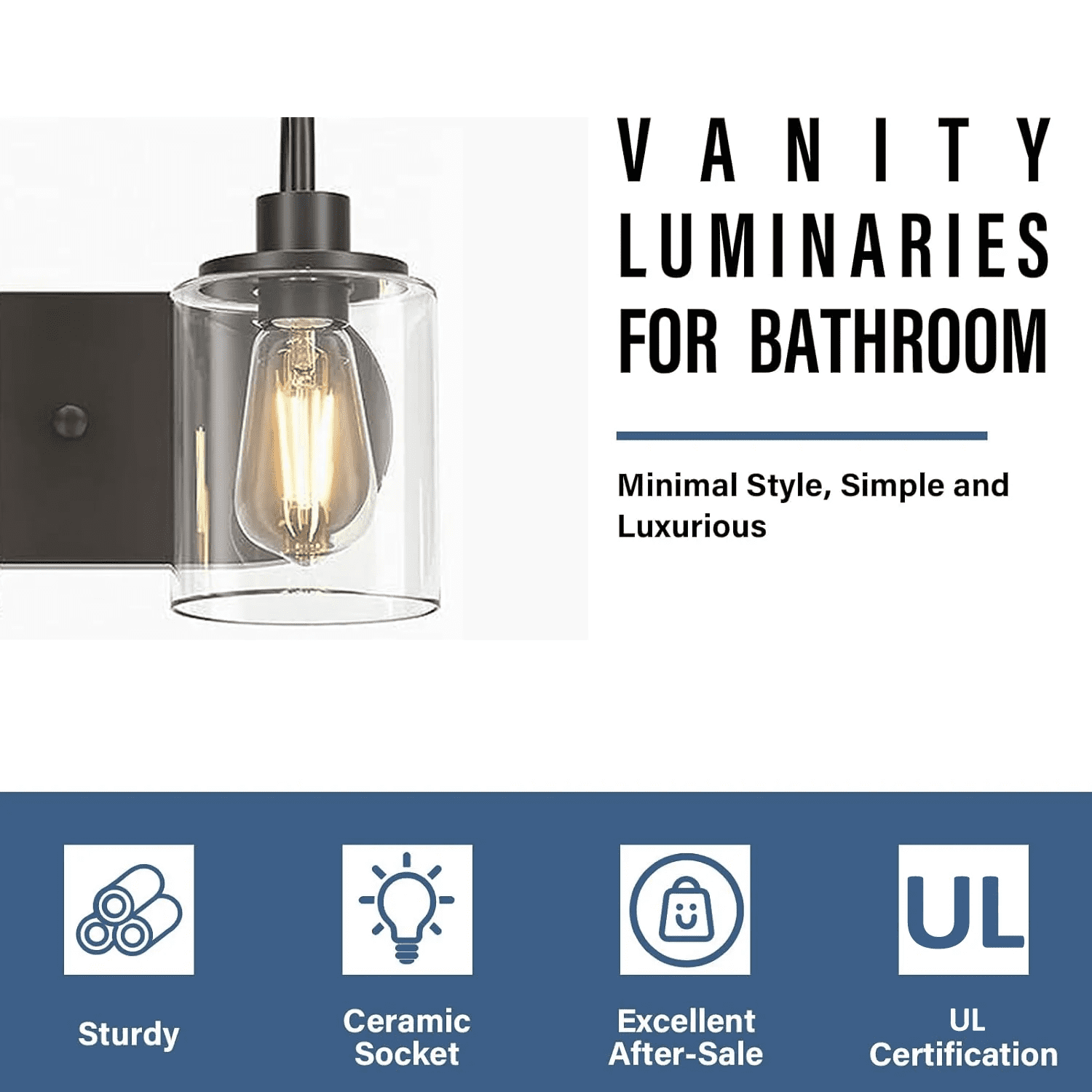 3-Light Bathroom Light Fixtures Black Vanity Lights Bathroom Vanity Lights over Mirror Wall Sconce for Indoor