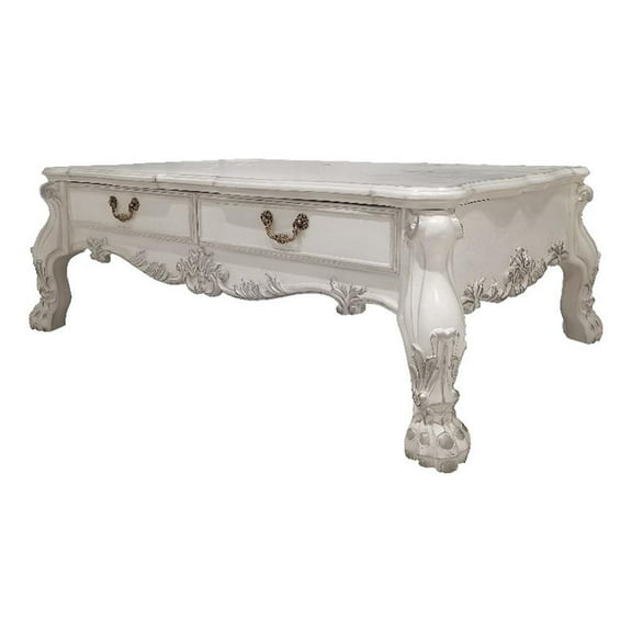 Pemberly Row Transitional Wooden Coffee Table with 2 Drawers in Bone White