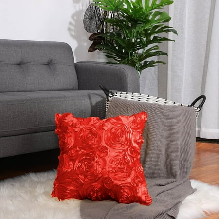 Satin Throw Pillow - 3D Satin Rose Flower Throw Pillow Cover Shells,Pure Floral Cushion Covers for Couch Sofa,16