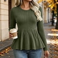 thumbnail image 2 of QIYAGBSA Peplum Sweaters for Women Ribbed Knit Long Sleeve Crew Neck Fitted Flared Hem Solid Color Casual Fall Pullover for Office Work and Weekend Outfits, 2 of 7