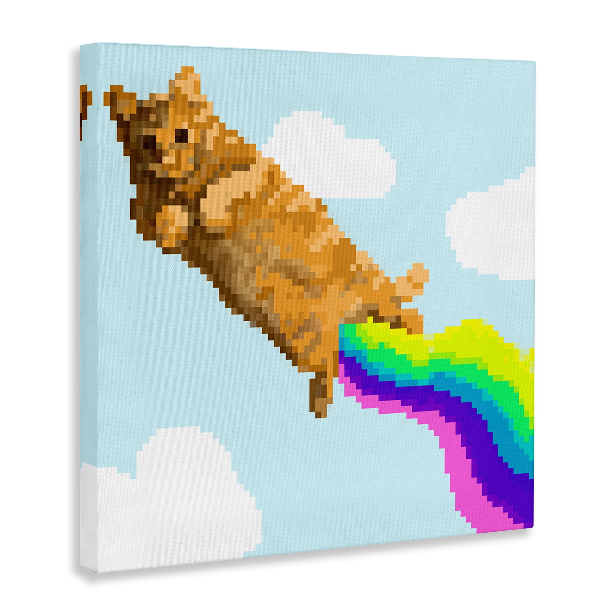 Stupell Industries Flying Rainbow Pixel Cat Animals Painting Wrapped Canvas Art Print Wall Art, 24 x 24