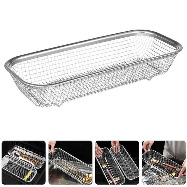 CATIEBYE 4Pcs Stainless Steel Dishwasher Basket Rectangular Metal Cutlery Holder with Large Storage Space