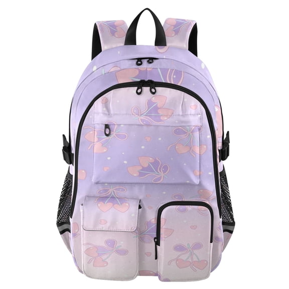 DIXRUYEE Pastel Pink Bow Backpack for School 14”Laptop Compatible with Reflective Safety Strips