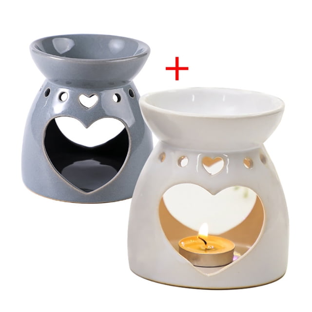Quemador De Incienso De Cerámica De Doble Amor, 2 Uds., Lámpara De Aroma De Estufa De Aceite Esencial De Aromaterapia