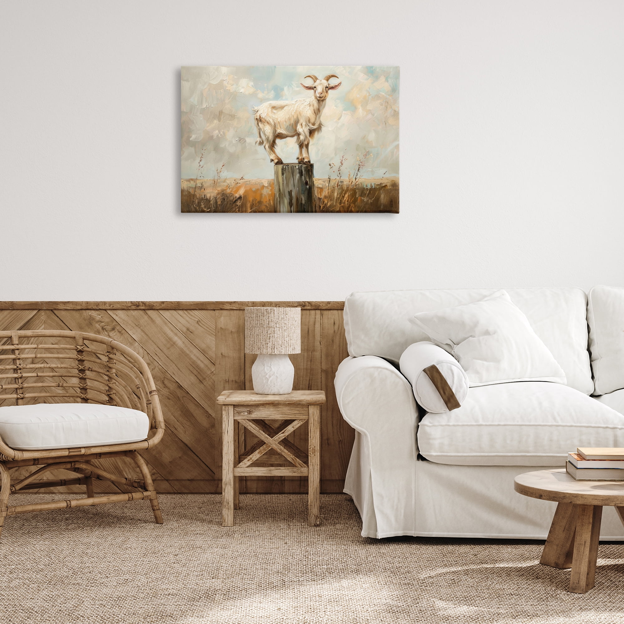 Stupell Industries On The Fence Goat Animals & Insects Painting Gallery Wrapped Canvas Art Print Wall Art, 30 x 20