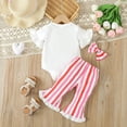 thumbnail image 4 of Baby Girl Boy Valentine's Day Outfit Girls Short Sleeve Valentine's Day Letter Prints Romper Bodysuit Striped Bell Bottoms Pants Outfits Irish Baby Clothes Girl for Toddler Girls 6-9 Months, 4 of 7
