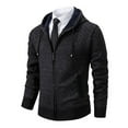 thumbnail image 4 of Wrtxtat Men's Full Zip Cardigan Sweaters Stylish Plaid Hooded Jacket Drawstrings Long Sleeves Knitted Outerwear Autumnmidweight Windproof Top Black XXXL, 4 of 5