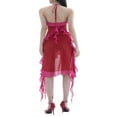 thumbnail image 4 of Femmes Été Sans Manches Licol Volant Patchwork Robe Couleur Unie Slim Fit Dos Nu V Cou Bodycon Midi Robe, 4 of 5