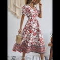 thumbnail image 4 of Vestido Informal, Fluido, con Estampado Floral Bohemio y Mangas Abullonadas para Mujer (Verano 2025) Rojo XL, 4 of 7