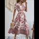 thumbnail image 4 of Vestido Informal, Fluido, con Estampado Floral Bohemio y Mangas Abullonadas para Mujer (Verano 2025) Rojo XL, 4 of 7
