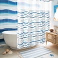 thumbnail image 5 of No Hook Shower Curtain, Blue Stripes Shower Curtains for Bathroom with See Through Top Window, Modern Gradient Abstract Ocean Waves Lines Waterproof & Washable Bath Curtain Extra Long 72"x96", 5 of 9