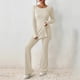 thumbnail image 2 of Chándal de punto de dos piezas para mujer: camiseta de cuello redondo y pantalones anchos, poliéster y spandex, bajo con abertura, conjunto informal a juego, 2 of 4