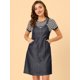 thumbnail image 4 of Falso Vestido De Tirantes Superior Con Mangas Cortas Y Cuello Redondo De Dos Piezas Para Mujer Azul oscuro L, 4 of 6
