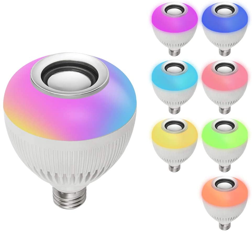 VONGEM LED Bluetooth Speaker Light Bulb bedroom Livingroom APP Remote Control Music Bulb E26 RGB 8W Color Changed Dimmable Smart Bulb for Home Party
