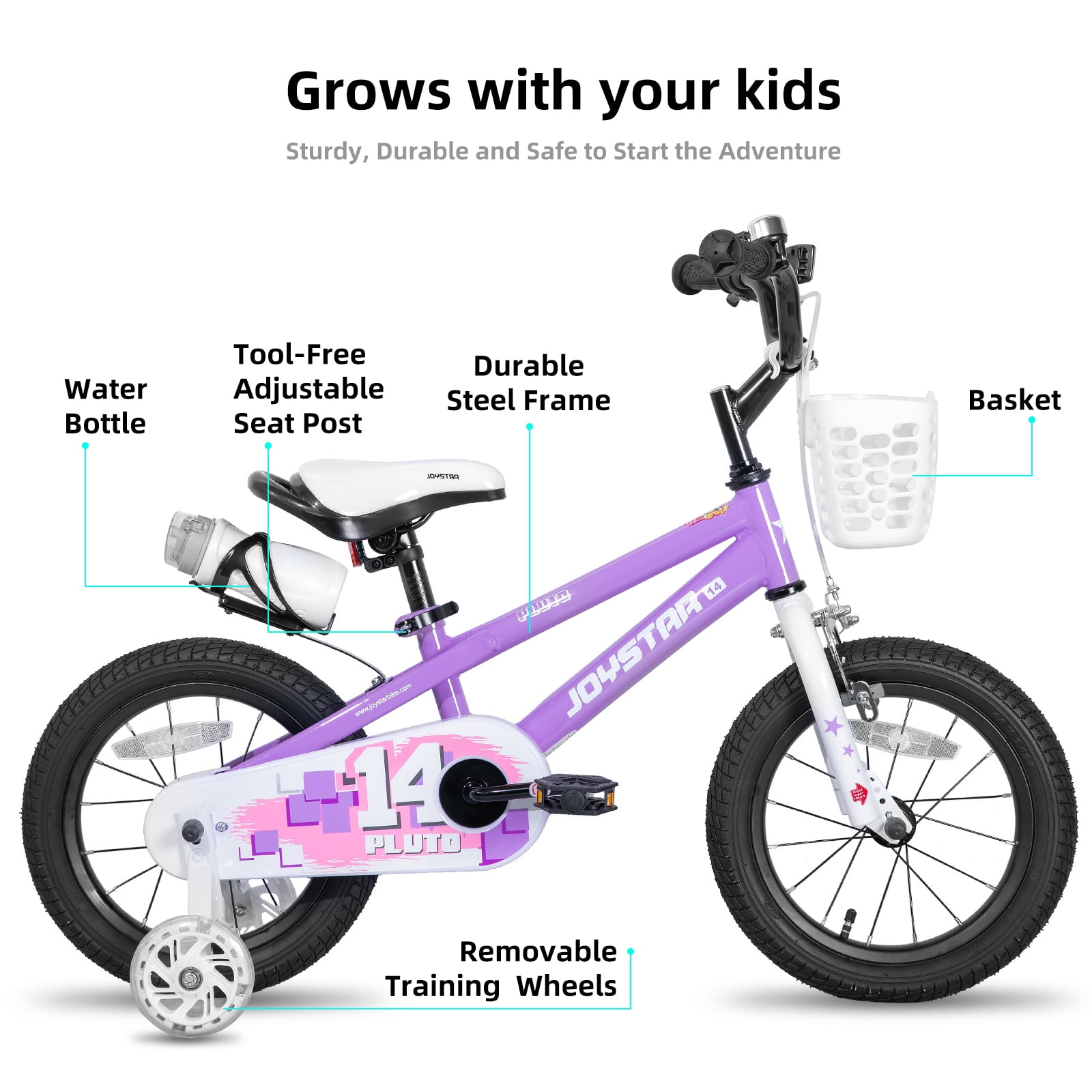 JOYSTAR Pluto Kids Bike with Training Wheels for 14 inch