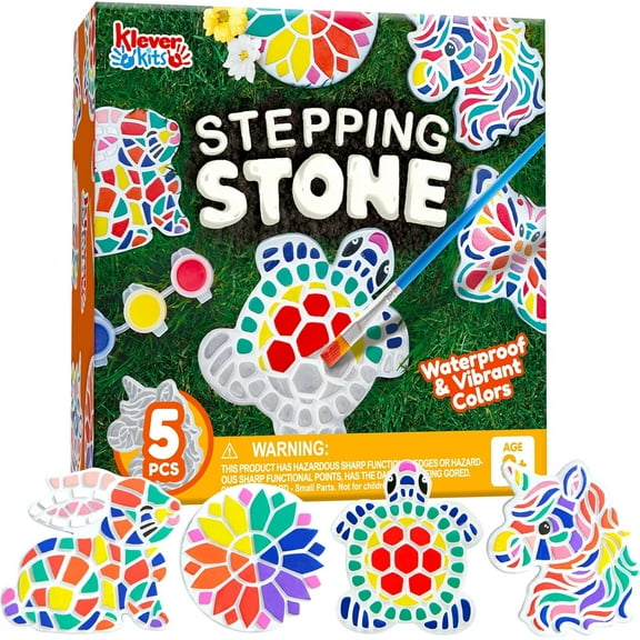 Klever Kits Stepping Stones Painting Craft Kit for Kids, 5 Pcs Garden Stones Ceramic Garden Decor, Unicorn Gifts for Girls Age 6 