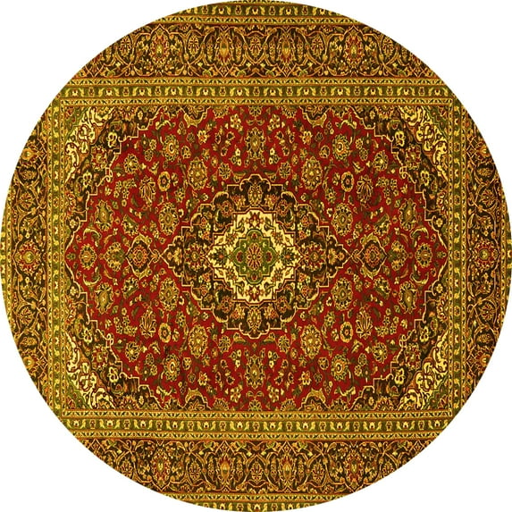 Ahgly Company Indoor Round Medallion Yellow Traditional Area Rugs, 5' Round