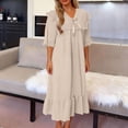 thumbnail image 3 of LckLvx Women's Pajamas Dress Flowy Ruffle Hem Cute Bow V Neck Short Sleeve Long Sleep Dress Comfy Nightdress, 3 of 7