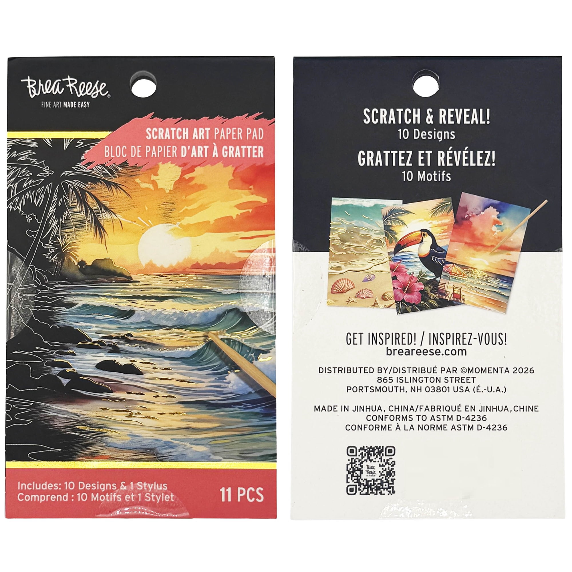 Brea Reese: Scratch Art Paper Pad 2 Pack - Beach Bum & Record Player - 20 Design Assortment, Metallic Accents, Wooden Stylus, 6x8" Pages, Adult Craft