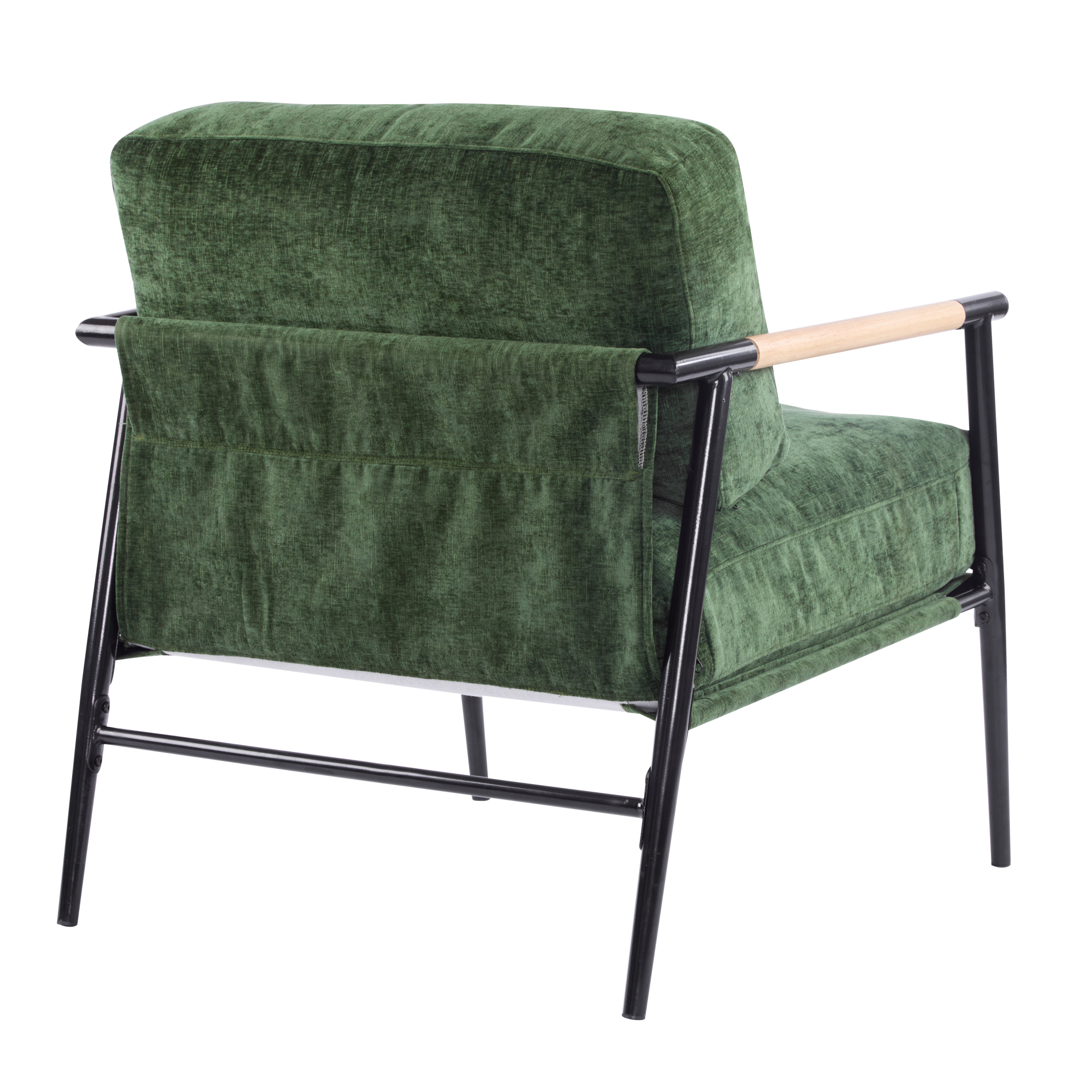 Leumius Modern Accent Chair with Plush Cushions, Minimalist Metal Frame and Wooden Armrest Design for Living Room Bedroom Office Green