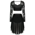 thumbnail image 5 of renvena Women's Two-Piece Dance Dress Outfit Long Sleeve Crop Top with Skirt Lyrical Dance Costume A Black XL, 5 of 7