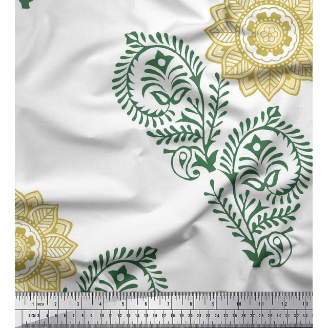 Soimoi Poly Georgette Fabric Paisley,Leaves & Floral Mandala Block Decor Fabric Printed Yard 52 Inch Wide