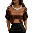 thumbnail image 1 of Tauxra Hauts d'Été Décontractés à Manches Courtes pour Femmes Blouses, T-Shirts Col Rond Couleur Unie Coupe Ample pour Usage Quotidien, 1 of 5