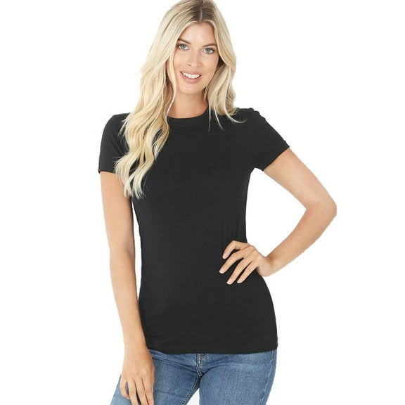 GT3008 Zenana Outfitters Short Sleeve T Shirt Basic Plain Solid Top Crew Neck Cotton/Spandex