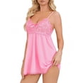thumbnail image 3 of ValueVibe Lingerie for Women Lace Babydoll V Neck Nightwear Spaghetti Strap Chemise Nighty, Pink 3XL, 3 of 8
