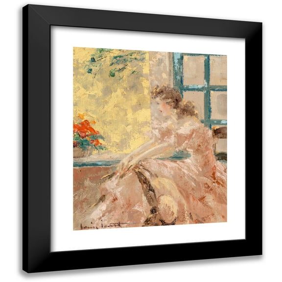 Louis Icart 12x14 Black Modern Framed Museum Art Print Titled - Pensive (Matin)