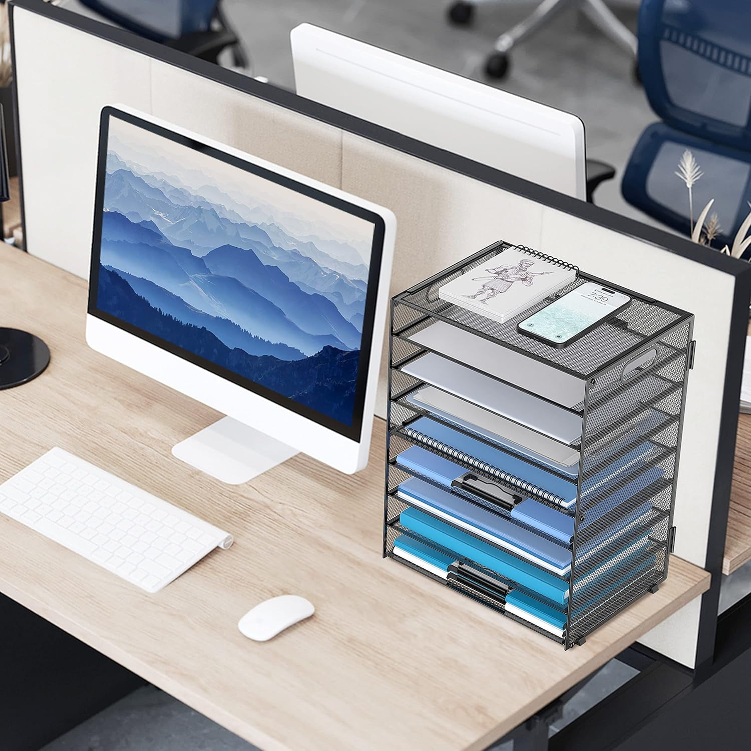 INTIGE 9-Tier Mesh Paper Tray Desk Organizer with Handles, File Holder Organization, Efficient Home and Office Organization