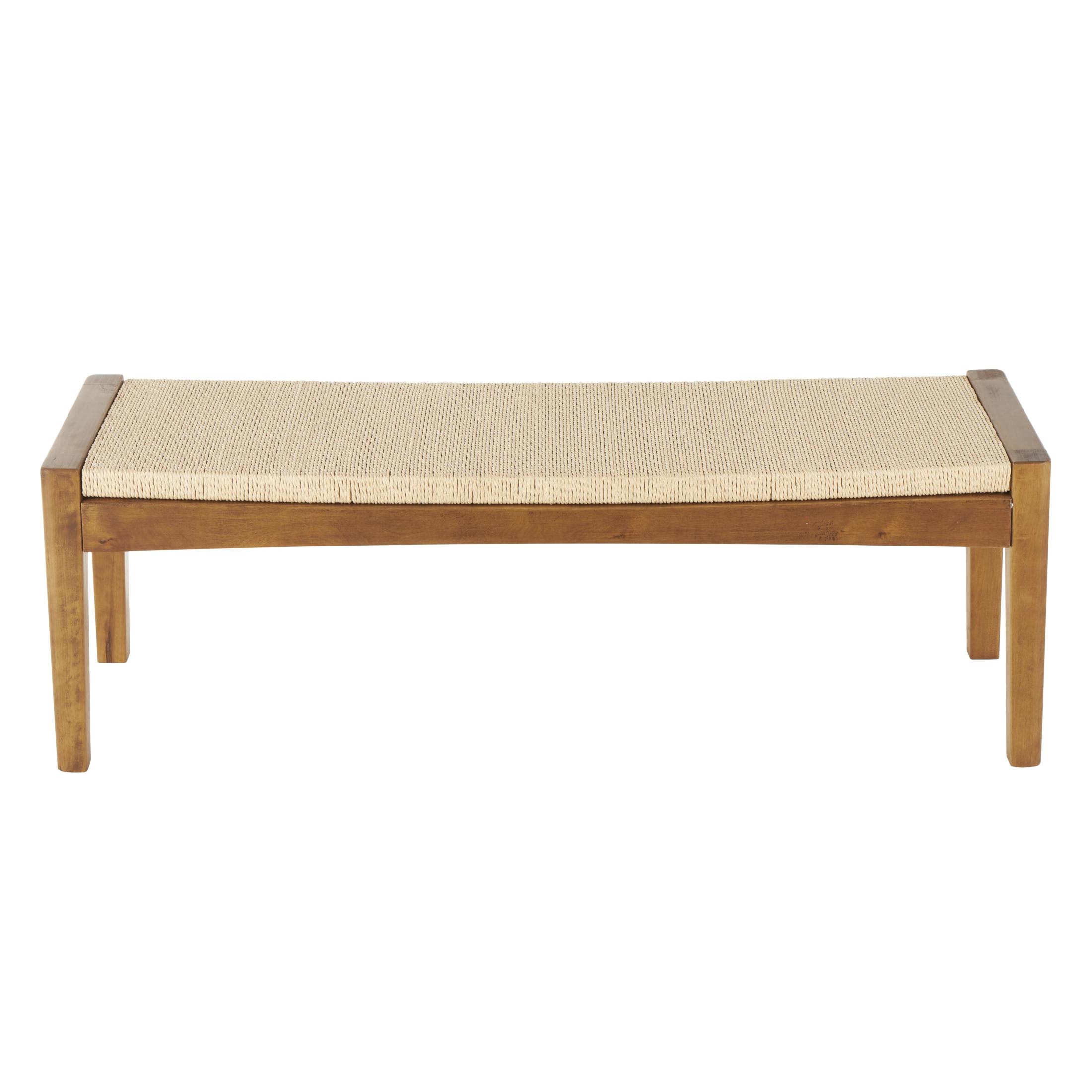 DecMode Wood Handmade Traditional Bench with Rope Wrapped Seat, Brown