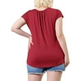 thumbnail image 4 of MODA NOVA Juniors' Plus St Patrick's Day Ruched Short Sleeve Summer Tops Burgundy 3X, 4 of 6