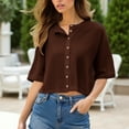 thumbnail image 2 of Sexlip Womens Cropped Cardigan Short Sleeve Cardigan Lightweight Oversized Cardigans Trendy Button Down Shirts Brown M, 2 of 4
