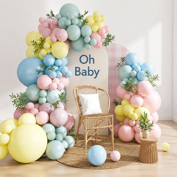 Pink Blue Yellow Pastel Balloon Arch Kit, 124Pcs Macaron Light Pink Blue Yellow Balloons for Spring Tea Party Baby Shower Wedding Birthday Gender Reveal Party Decorations