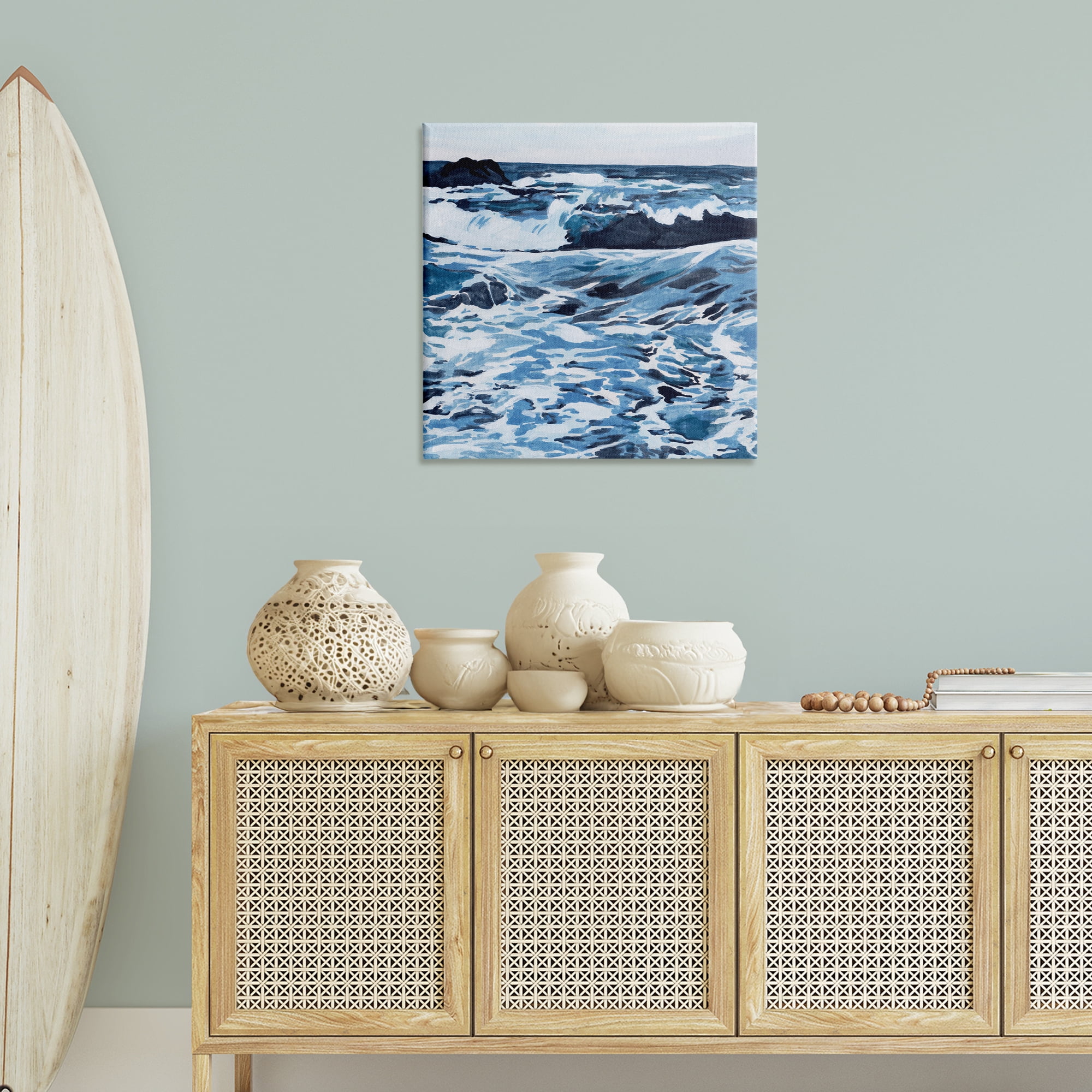 Stupell Industries Blue Coastal Waves Landscape Painting Gallery Wrapped Canvas Art Print Wall Art, 30 x 30