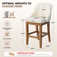 thumbnail image 3 of Bar Stool Set of 2, 26" Upholstered Counter Height Stools with Back, Solid Wood Legs, Faux Leather Bar Chairs for Kitchen Island, 3 of 10