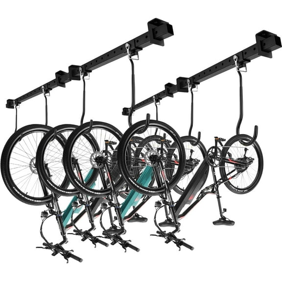 Ceiling Mounted Bike Rack for Garage, Heavy Duty Bike Hangers with Rubber Protective Pad, Adjustable Bike Ceiling Hooks, Bicycle Rack System for Basement, Hanger Garage Home Wall Hooks Hold 4-8 Bikes