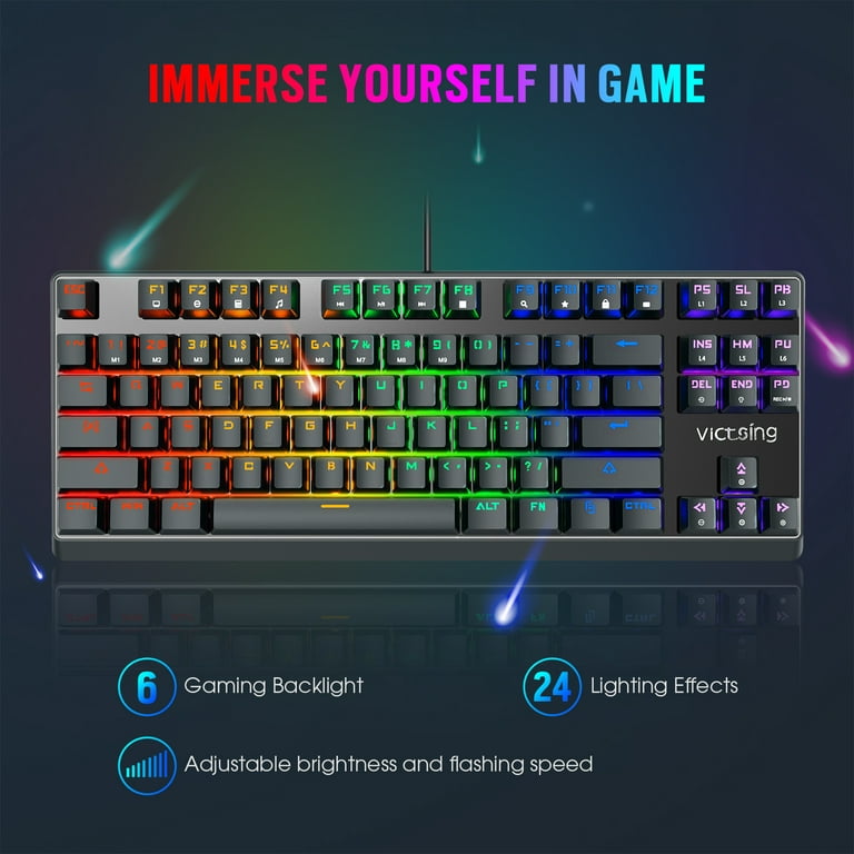 flyde over Glimte Brobrygge VicTsing Mechanical Gaming Keyboard, 87 Keys Metal Rim Wired Mechanical  Computer Keyboard 24 Back-light Modes, N-Key Rollover, Blue Switch,  Waterproof, Compatible with Windows/PC - Walmart.com