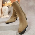 thumbnail image 6 of Viluyesy Womens Mid Calf Boots, Pointed Toe Zip-Up Low Heels Fall Winter Fashion Suede Boots Khaki US6, 6 of 9