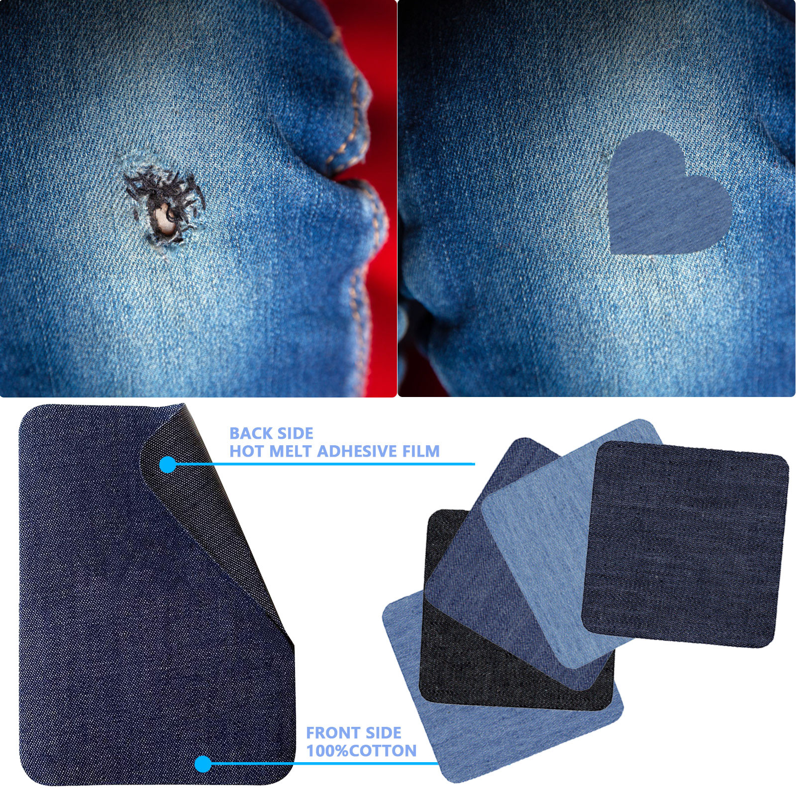 Denim Iron On Jean Patches Inside & Outside Strongest Glue Assorted ...