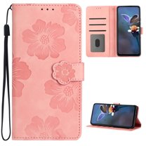 for iPhone 12 Pro Max Case, Lovely Flower Embossed PU Leather Magnetic Wallet with Stand Holder Flip Cover with Card Slots & Strap Compartment for iPhone 12 Pro Max for Women Girls,Pink