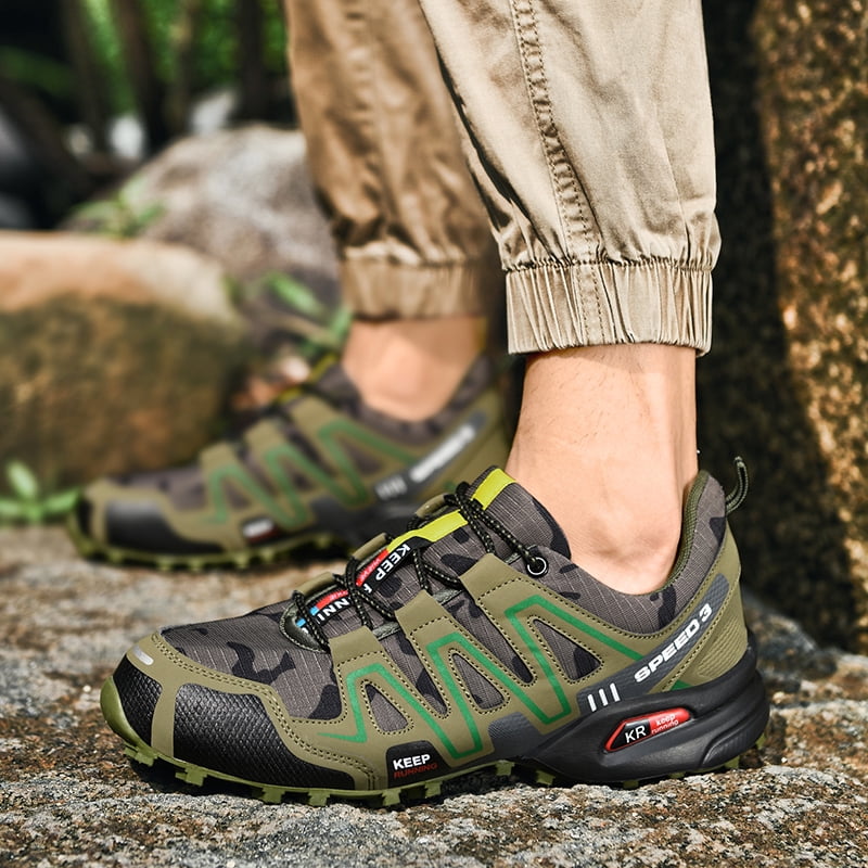 Summer Outdoor Men’s Hiking Sneakers Mesh Breathable Upper Anti Slip Soft Sole Shock Absorbing Comfortable Walking Shoes for Men Jungle Trail Mountain Adventure Travel