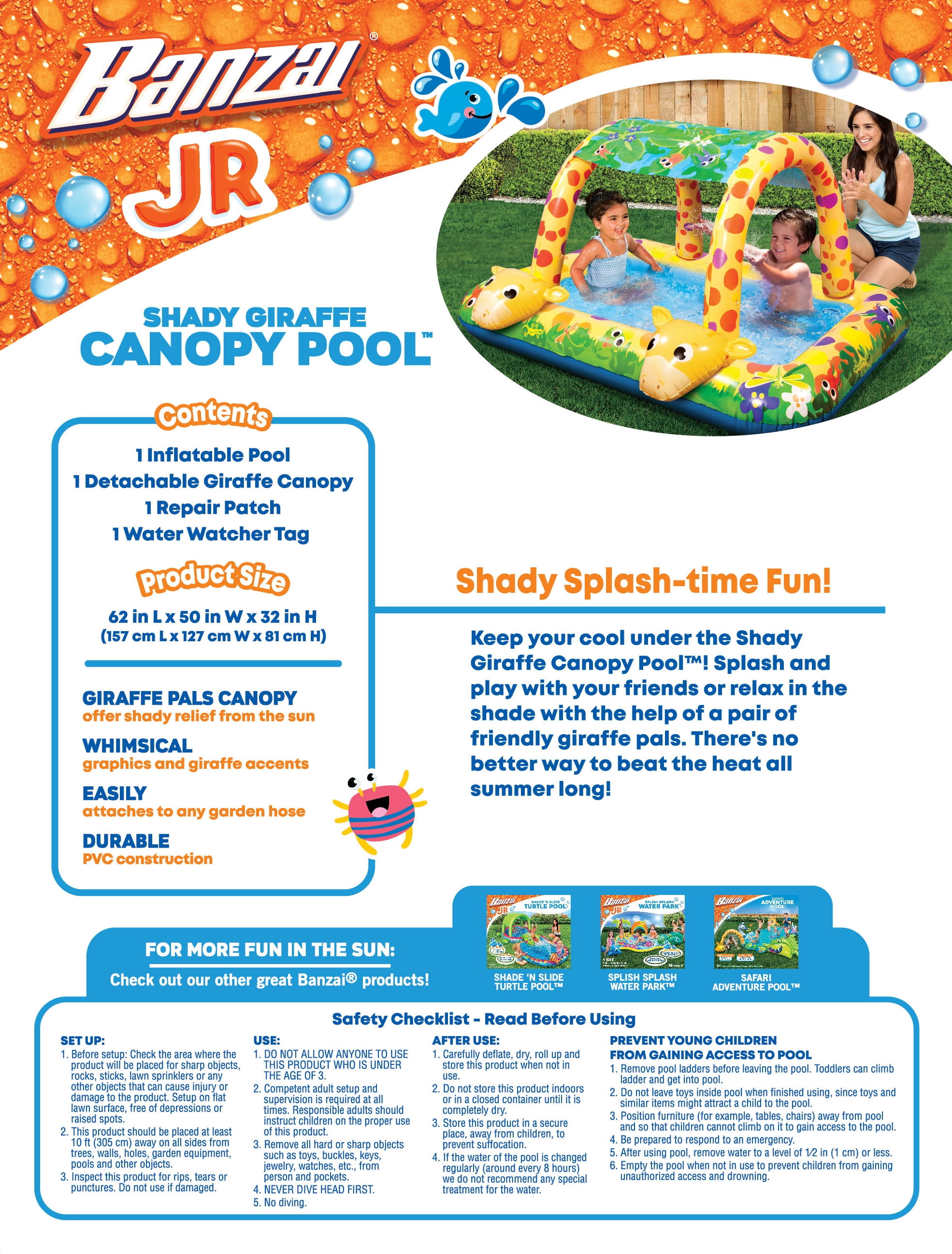 splash pool supply on Banzai Jr Shady Giraffe Canopy Pool W Shade Relief Walmart Com Walmart Com