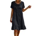thumbnail image 2 of Ayolanni Dresses for Women 2026 Solid V Neck Short Sleeve A-Line Midi Dress Beach Travel Cotton Linen Flowy Dress Black L, 2 of 8