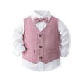 thumbnail image 3 of iEFiEL Baby Boys 3Pcs Formal Party Suit Toddlers Bow Tie Dress Shirt + Tuxedo Vest + Pants Wedding Birthday Party Outfit Pink 9-12 Months, 3 of 7