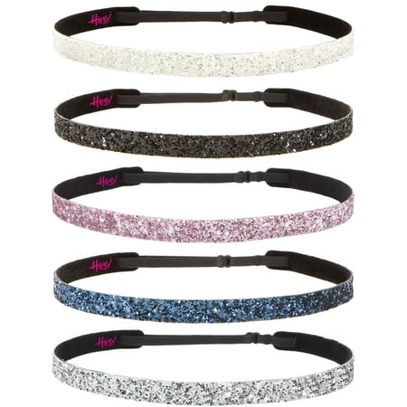 Headband Gift - Hipsy 5pk Women's Adjustable NO SLIP Skinny Bling Glitter Headband Multi Gift Pack (Silver/Navy/L. Pink/Black/White)