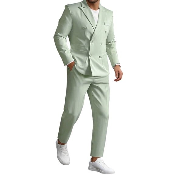 IWRICH Men's 2 Piece Suit Work Double Buttons Lapel Blazer and Pants Set Comfort Solid Official Business Suits Mint Green XL